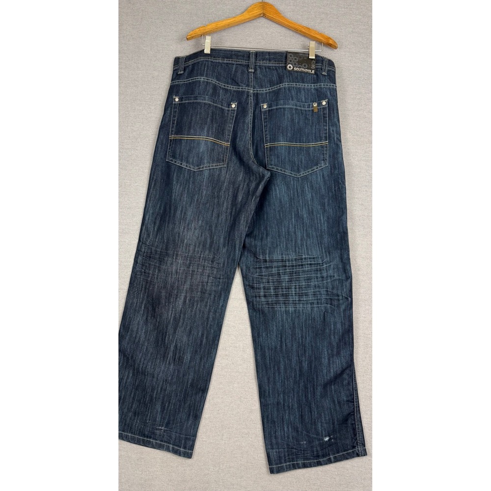 Southpole Vintage Y2K Baggy Wide Leg Jeans Dark Wash Denim Mens 38x32 FLAW